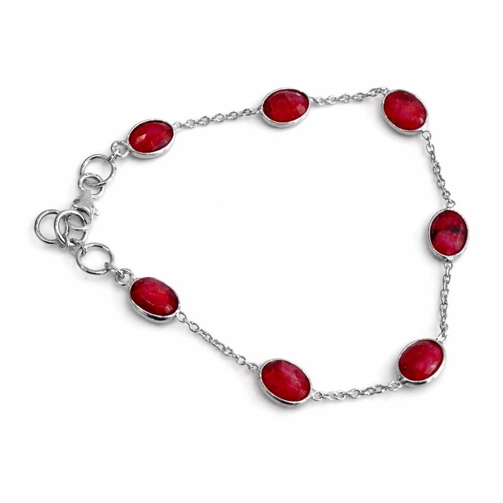 Sterling Silver Ruby Tennis Bracelet Adjustable New